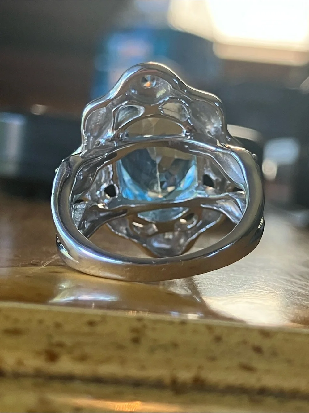 Brazilian Blue Topaz Sterling Silver Cocktail Ring Size 6.75